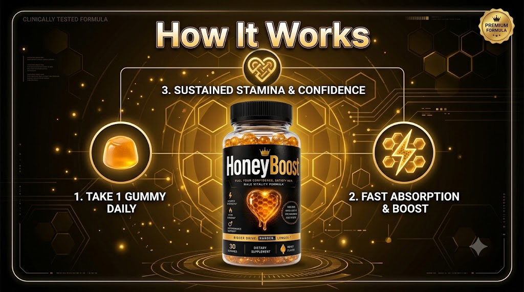 How HoneyBoost works: take a gummy daily, fast absorption, sustained stamina and confidence